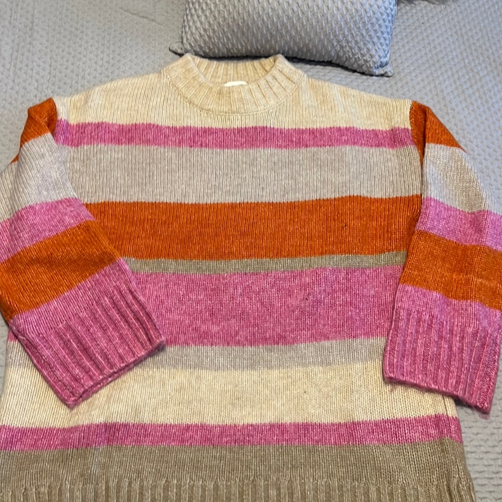Super cute striped sweater with pink orange and beige stripes